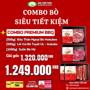 COMBO PREMIUM BBQ : Đầu Thăn Ngoại Bò Hokubee, Lõi Vai Bò Tuyết Úc - Aukobe, Sườn Bò Mỹ