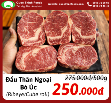 Đầu Thăn Ngoại Bò Úc - Australia Frozen Boneless Beef Cube Roll - 500g