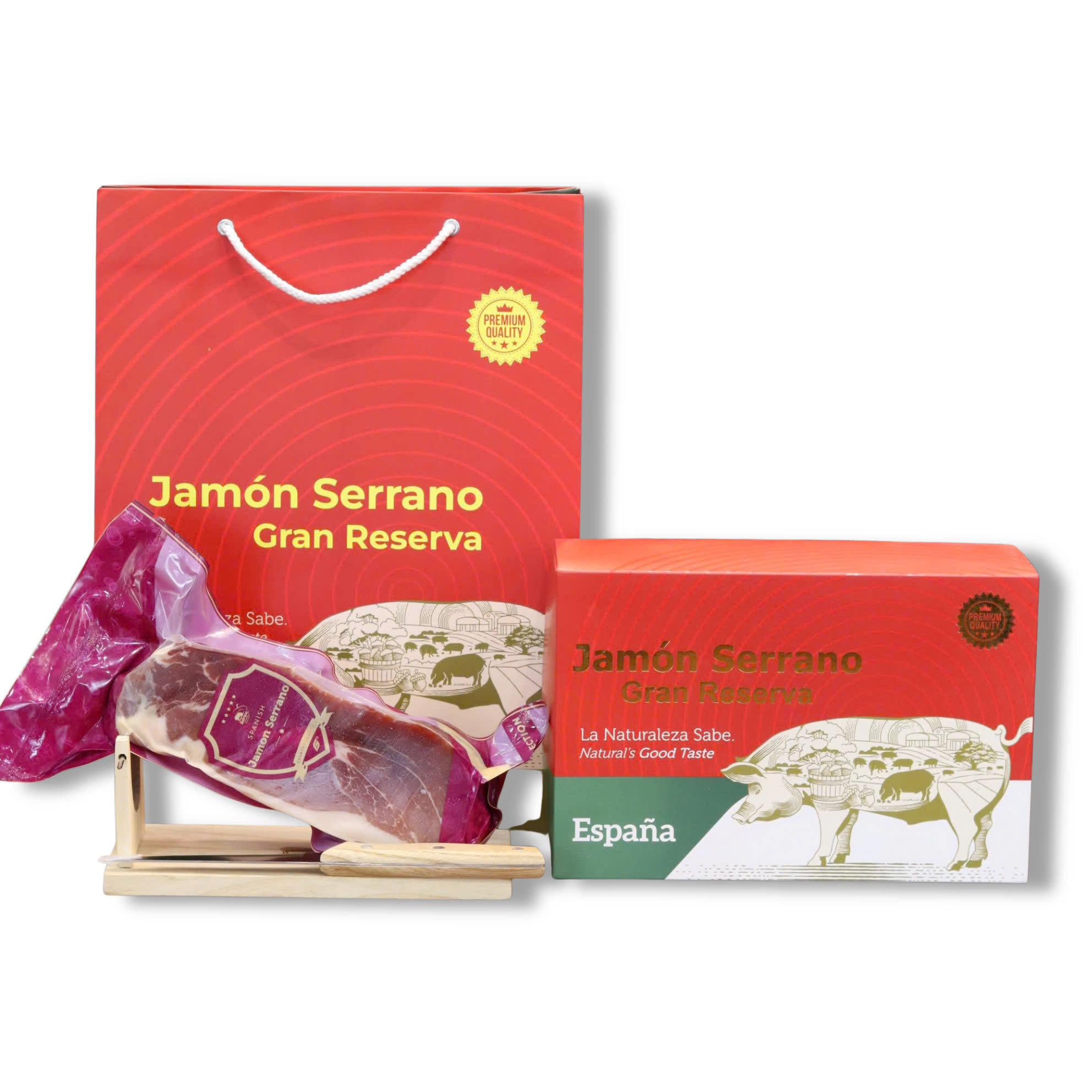 Hộp quà Đùi heo muối Serrano - Đùi sau không xương 1kg ủ muối 16 tháng