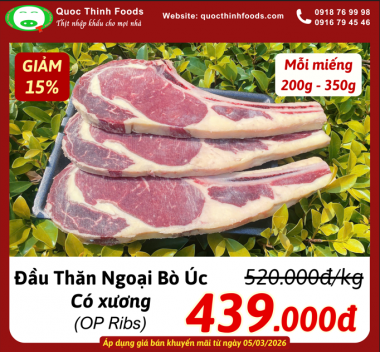 Đầu Thăn Ngoại Bò Úc - Có xương (OP Ribs) - 1 kg